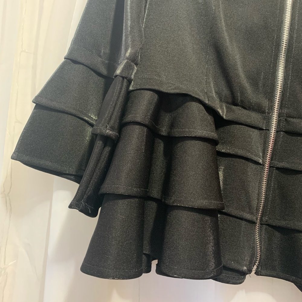 Gracia Shiny Black Ruffle Peplum Jacket - Picture 3 of 6
